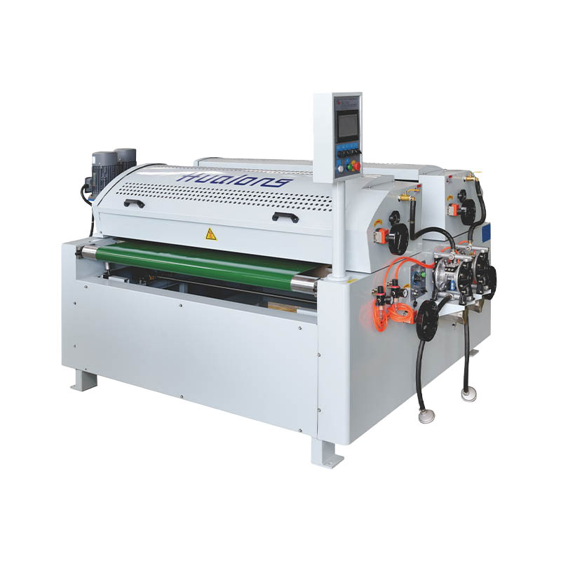 What are the primary advantages of using a twin-roll coating machine in modern woodworking finishing?